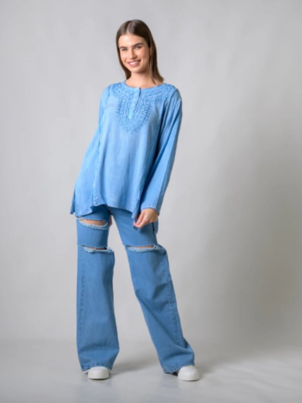 2.) Rhea Embroidered Neckline Top (Multiple Colors)